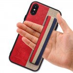 Wholesale iPhone X (Ten) Striped Hand Strap Grip Holder PU Leather Case (Red)
